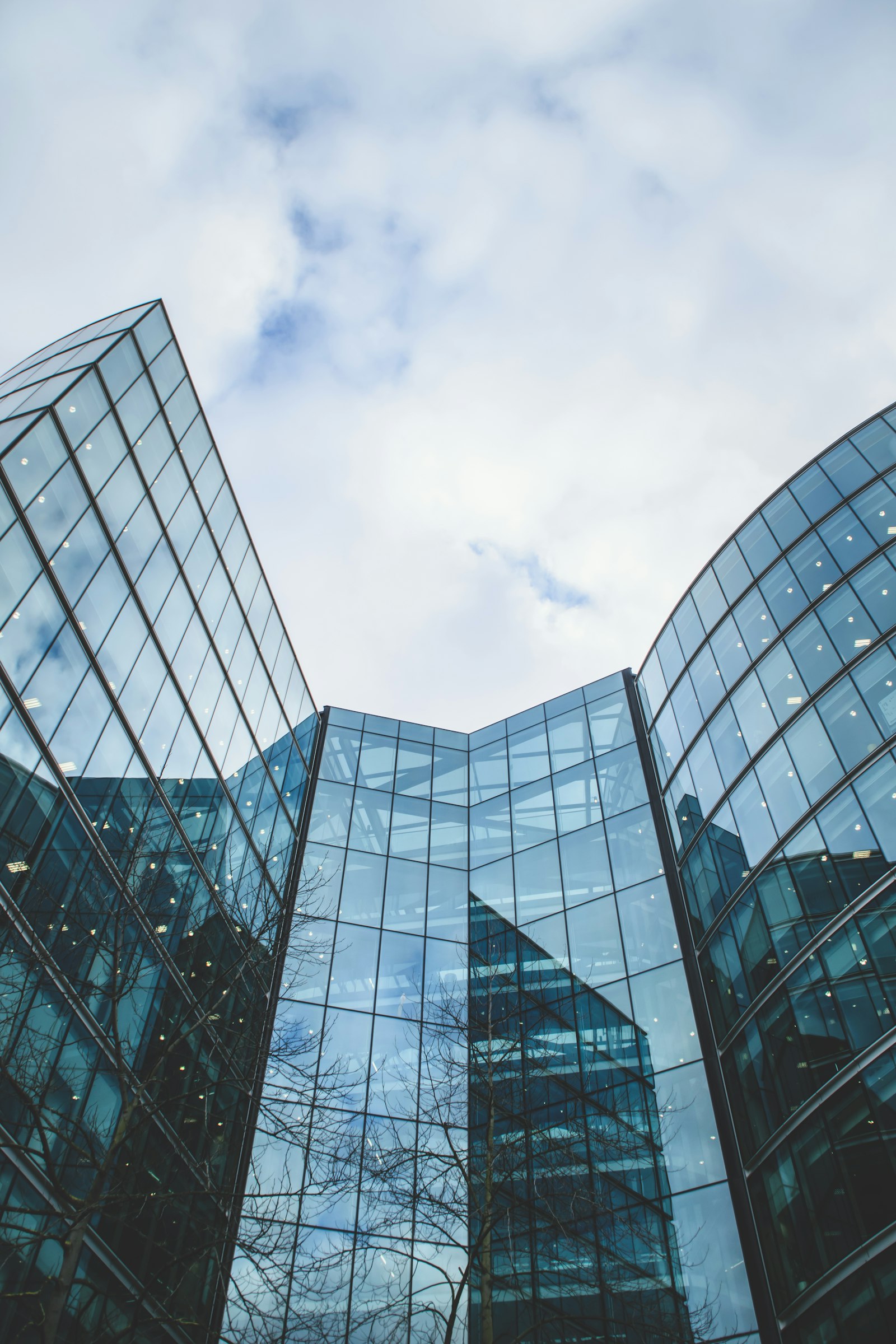 Modern glass commercial complex exterior