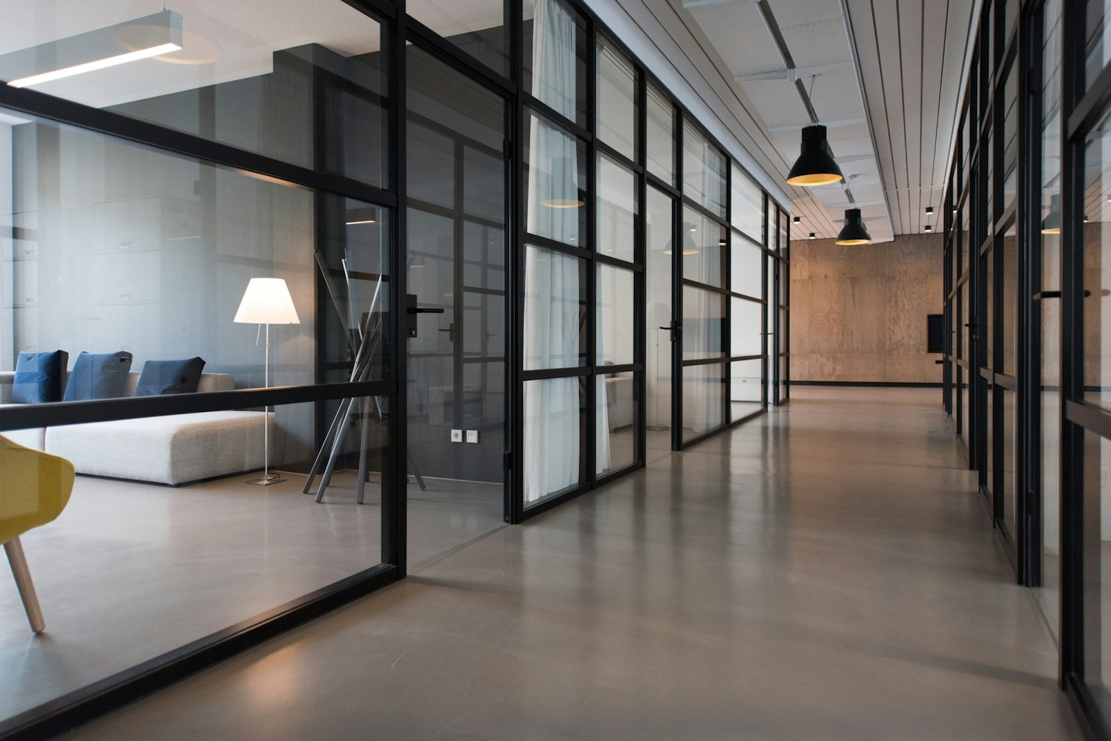 Modern glass-walled office interior